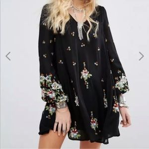 Free People Size S Black Embroidered Dress